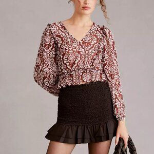 Anthropologie Jacquard Blouse - Sheer Boho Ruffles size S